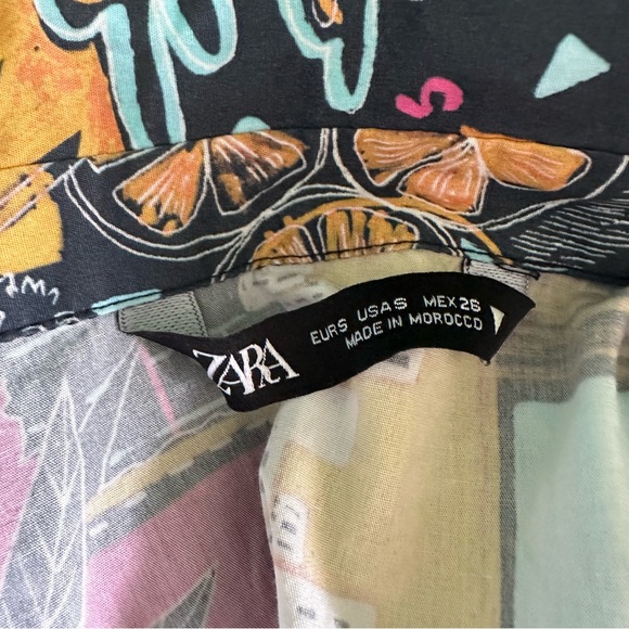 Zara Cropped Tie Front Graphic Button Down Shirt sz S - Picture 7 of 9
